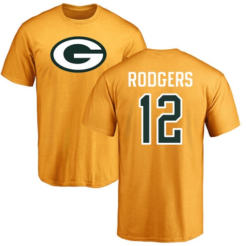 Men Green Bay Packers Gold #12 Rodgers Aaron Name And Number Logo Nike NFL T Shirt
